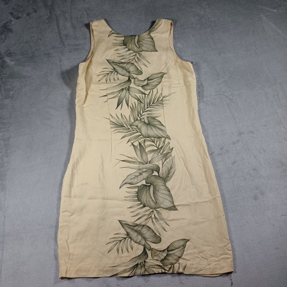 Tommy Bahama Silk Shift Dress Womens 4 Beige Green Tropical Leaf Print Resort